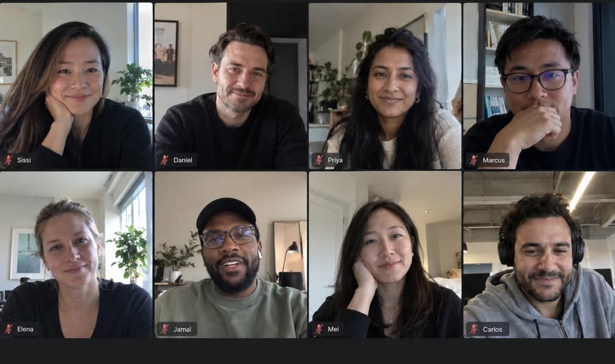 A community video call with eight members